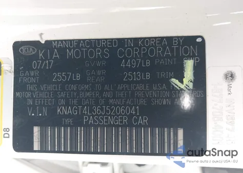 2018 Kia Optima Lx из США, поврежденный, VIN KNAGT4L36J5206041